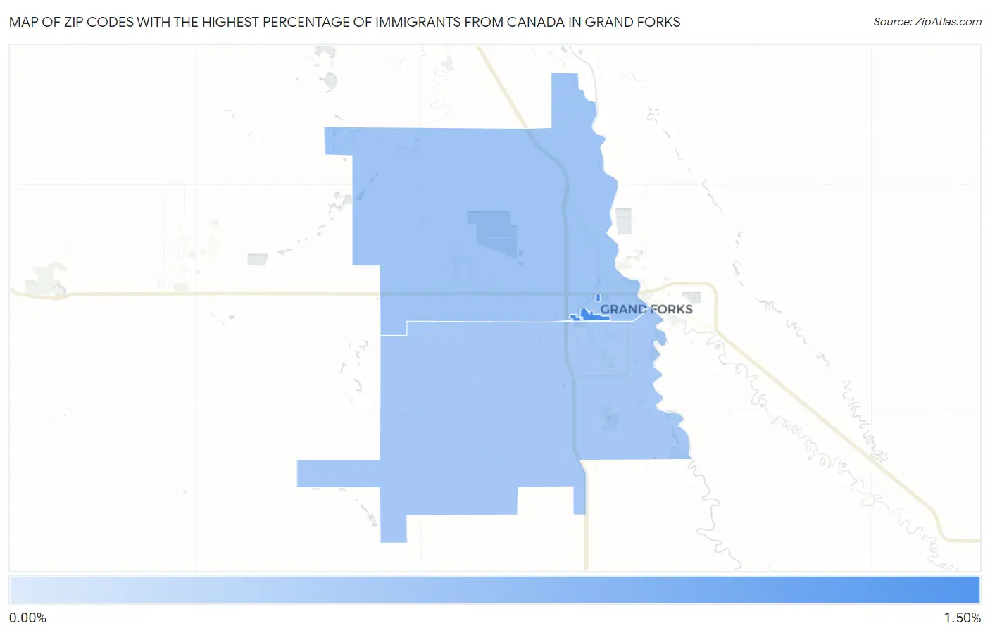 Zip Codes with the Highest Percentage of Immigrants from Canada in Grand Forks Map