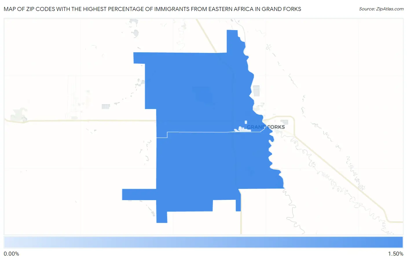 Zip Codes with the Highest Percentage of Immigrants from Eastern Africa in Grand Forks Map