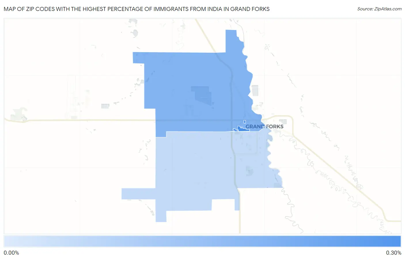 Zip Codes with the Highest Percentage of Immigrants from India in Grand Forks Map