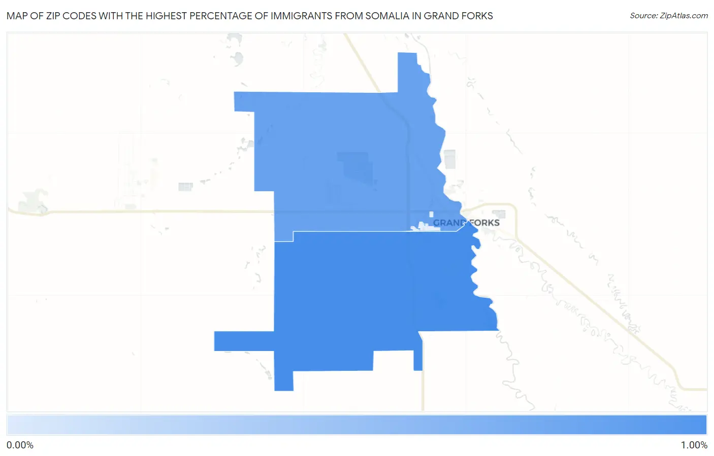 Zip Codes with the Highest Percentage of Immigrants from Somalia in Grand Forks Map