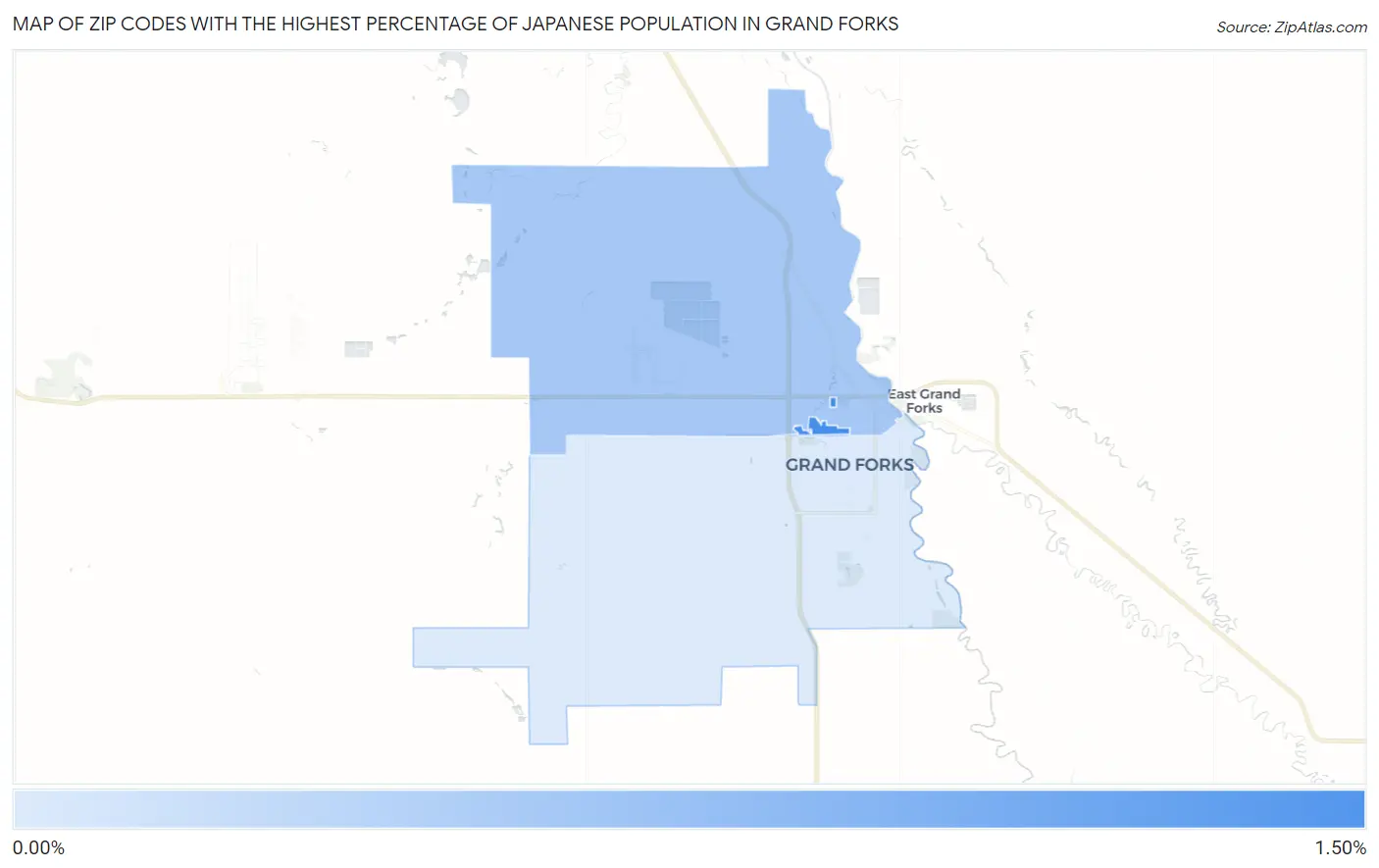 Zip Codes with the Highest Percentage of Japanese Population in Grand Forks Map