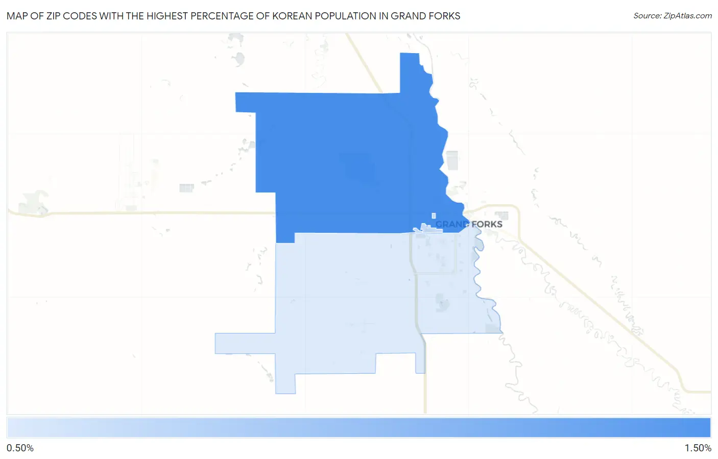 Zip Codes with the Highest Percentage of Korean Population in Grand Forks Map