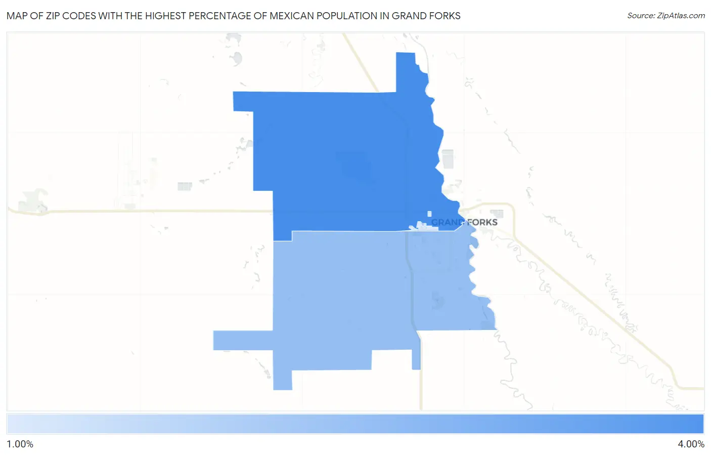 Zip Codes with the Highest Percentage of Mexican Population in Grand Forks Map