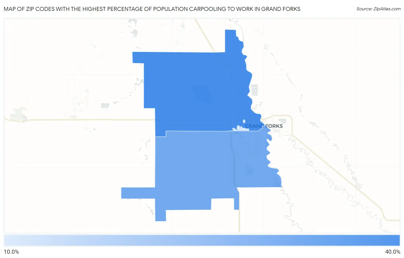 Zip Codes with the Highest Percentage of Population Carpooling to Work in Grand Forks Map