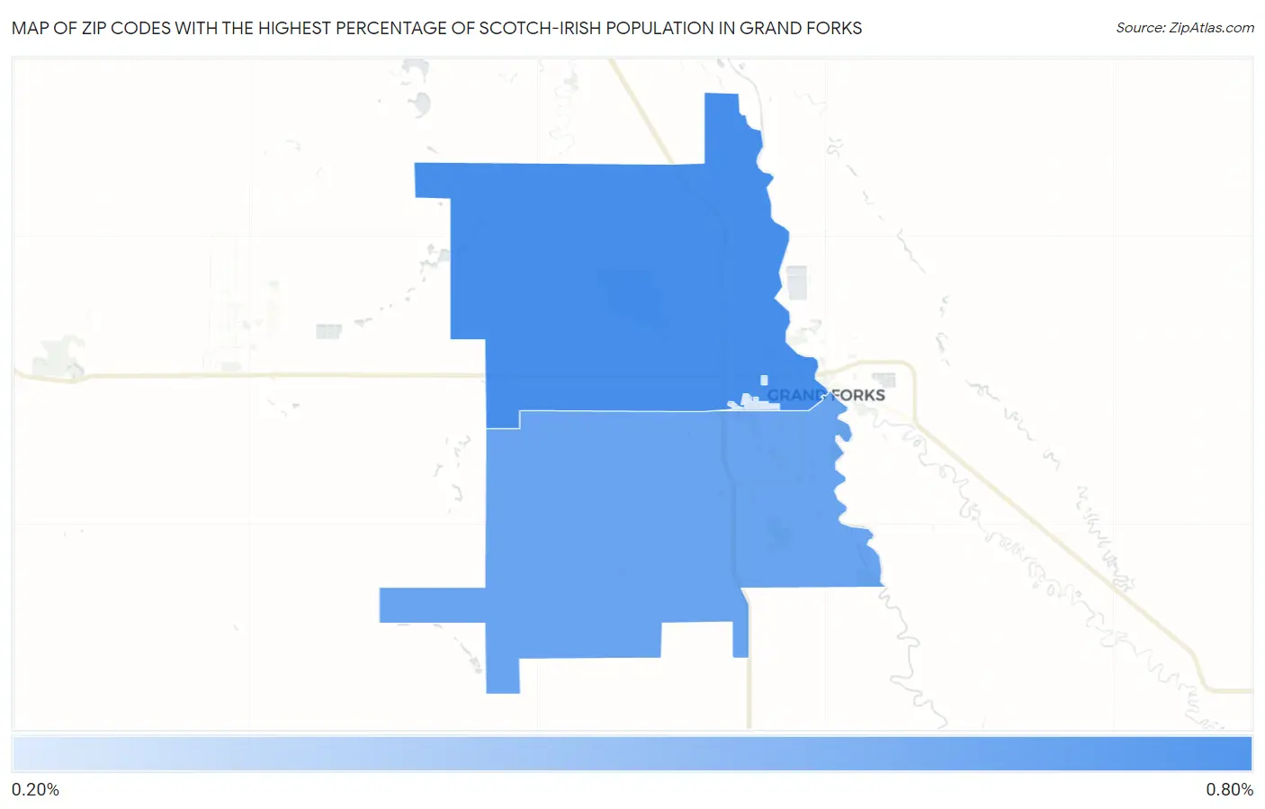 Zip Codes with the Highest Percentage of Scotch-Irish Population in Grand Forks Map