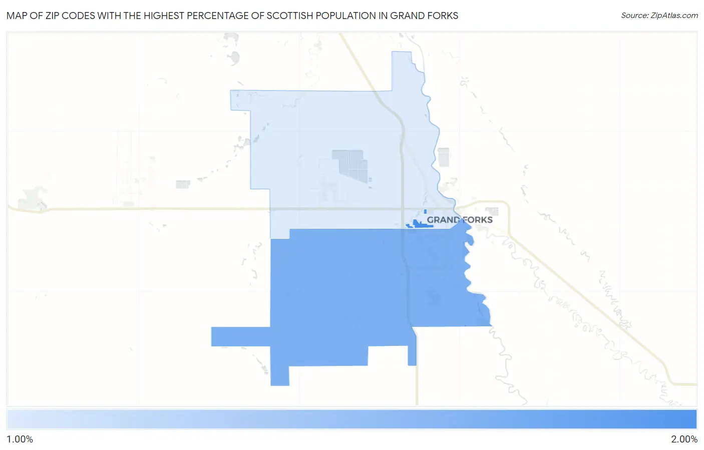 Zip Codes with the Highest Percentage of Scottish Population in Grand Forks Map