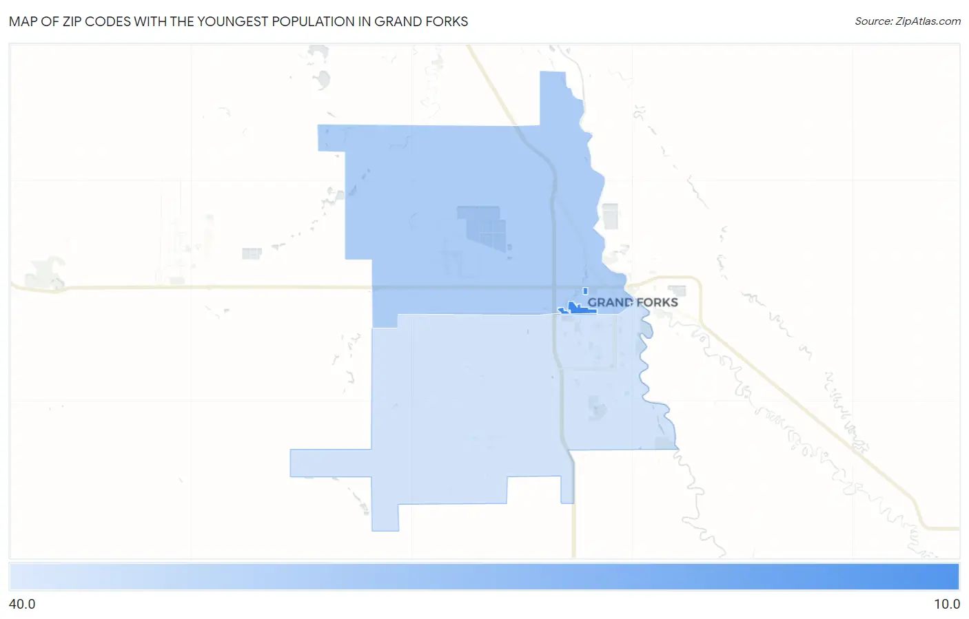 Zip Codes with the Youngest Population in Grand Forks Map