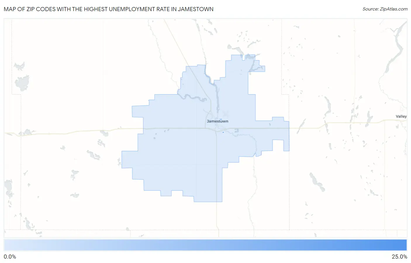 Zip Codes with the Highest Unemployment Rate in Jamestown Map