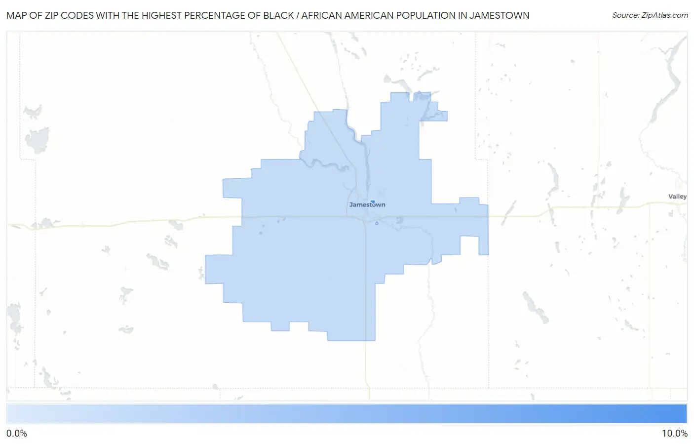 Zip Codes with the Highest Percentage of Black / African American Population in Jamestown Map