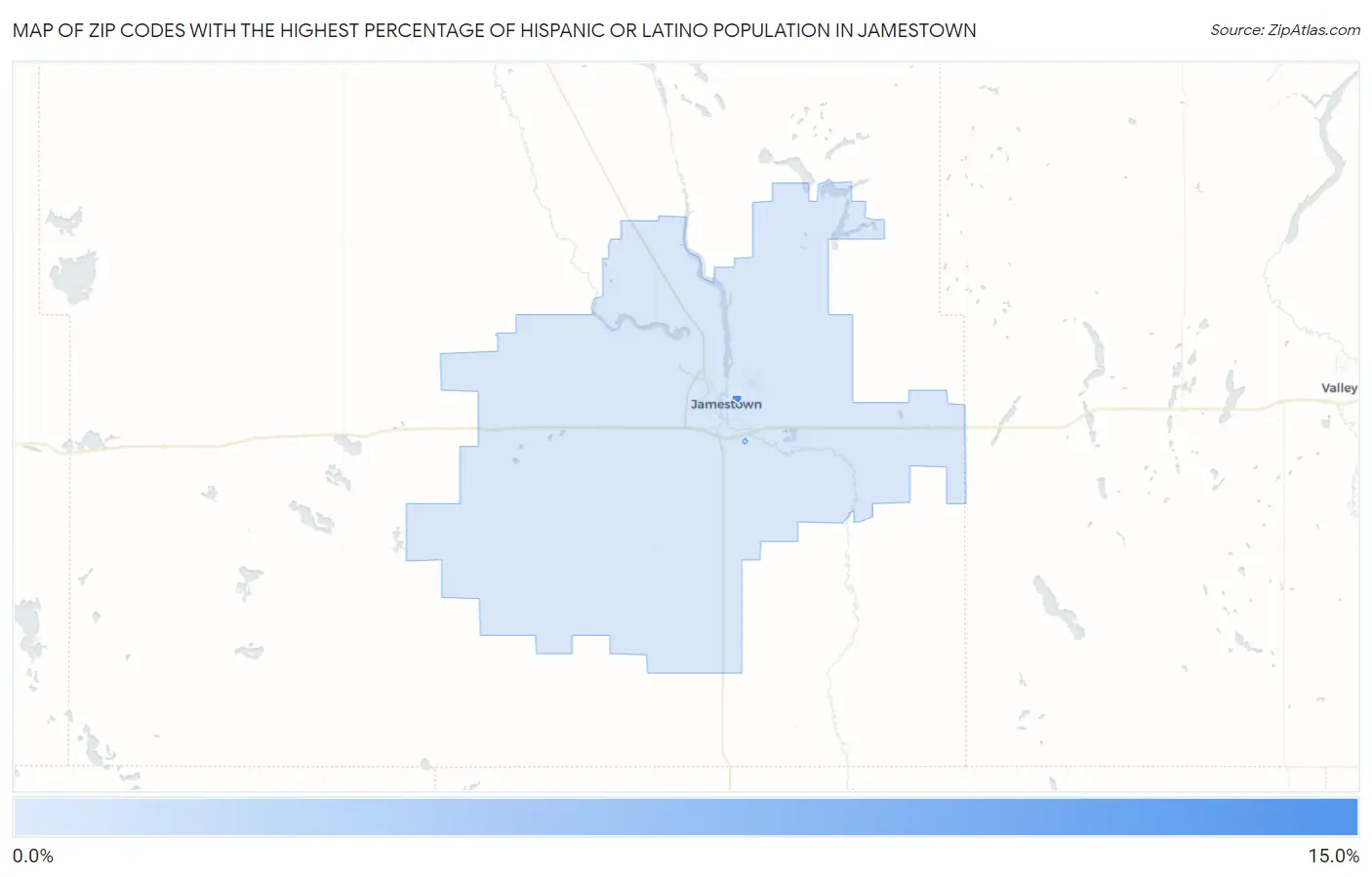Zip Codes with the Highest Percentage of Hispanic or Latino Population in Jamestown Map
