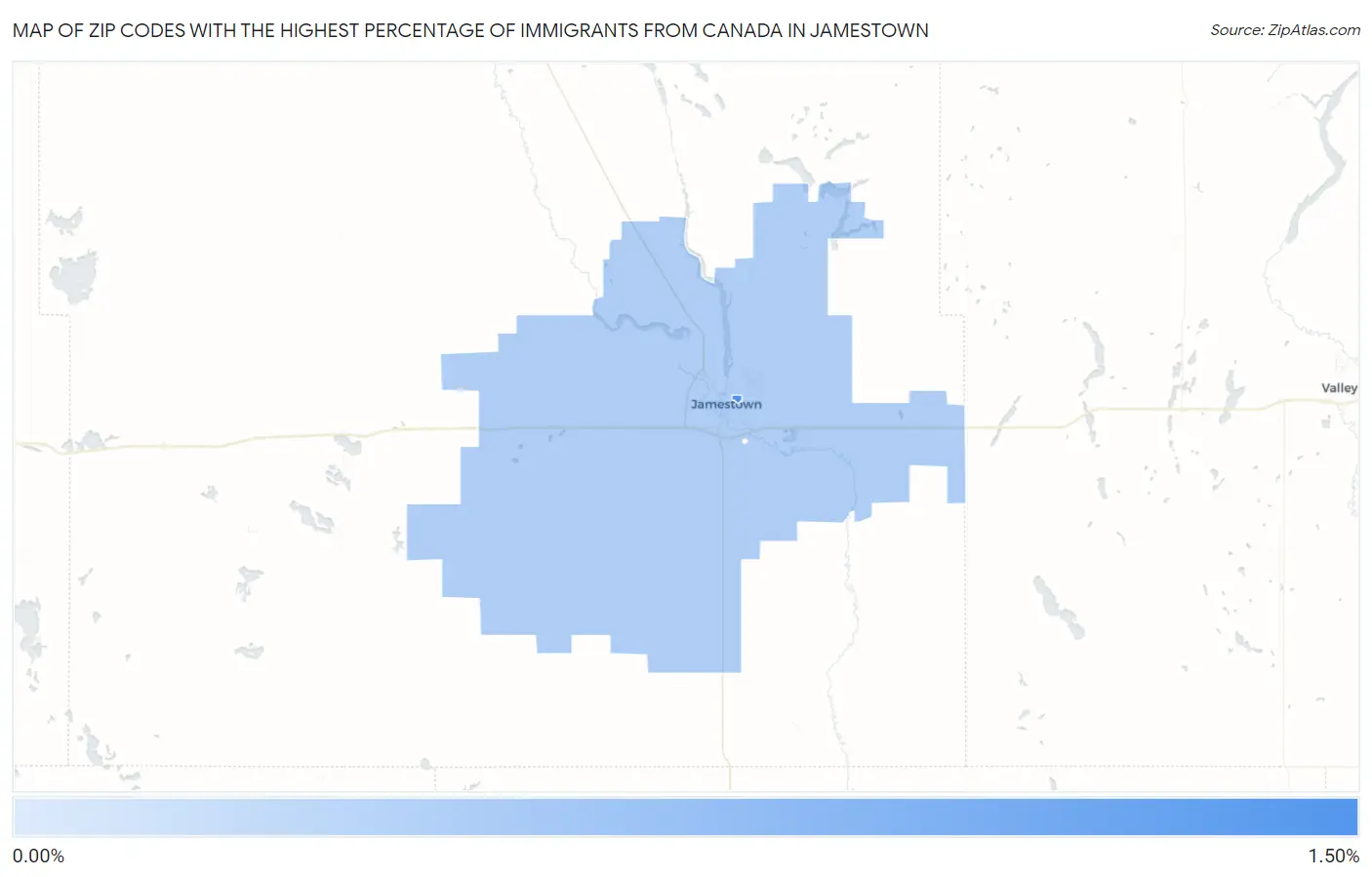 Zip Codes with the Highest Percentage of Immigrants from Canada in Jamestown Map