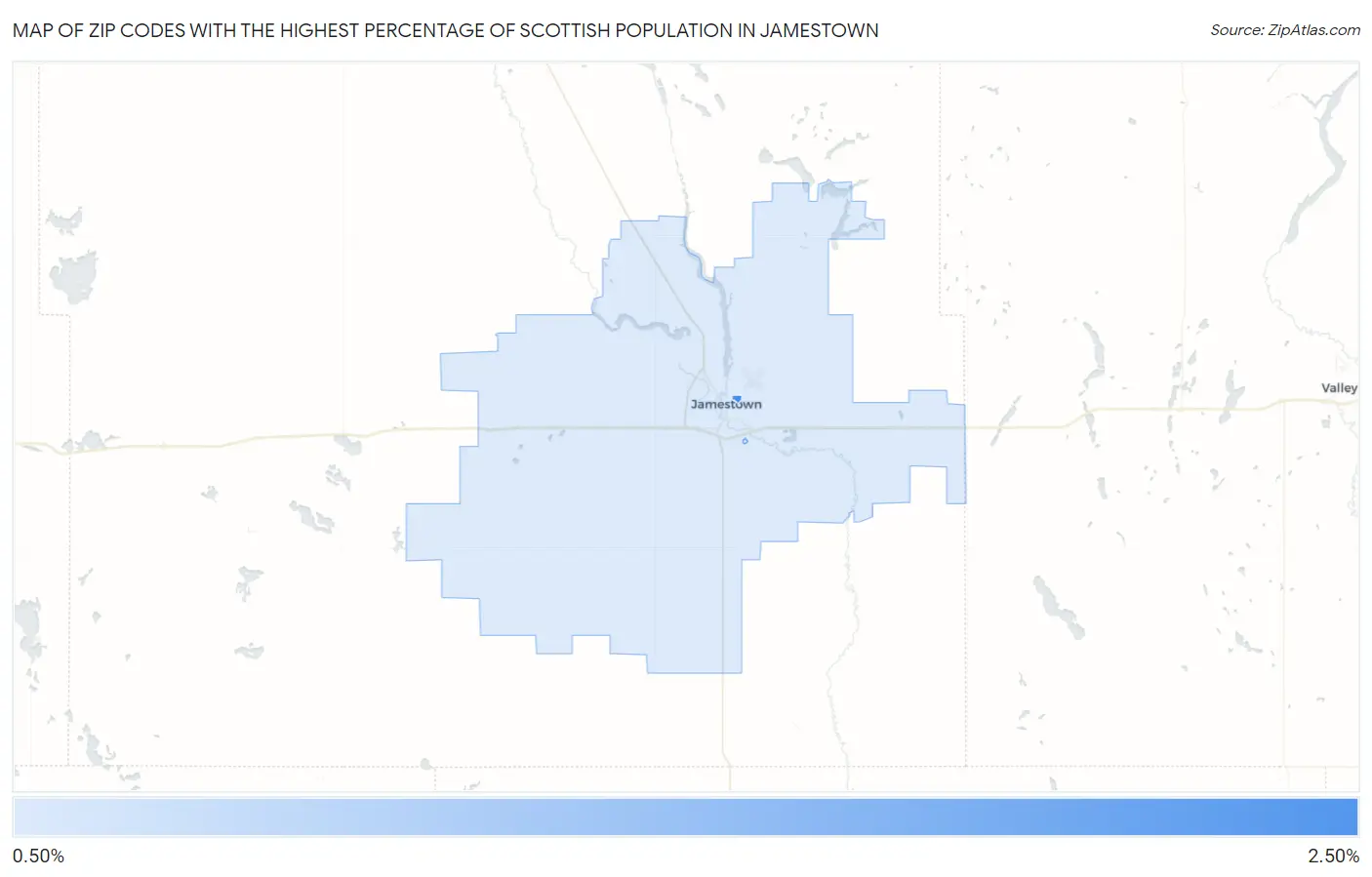 Zip Codes with the Highest Percentage of Scottish Population in Jamestown Map