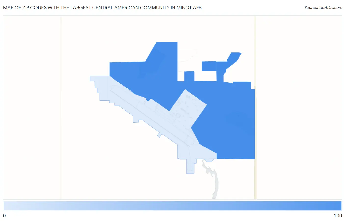 Zip Codes with the Largest Central American Community in Minot AFB Map