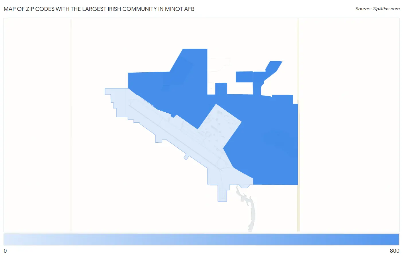 Zip Codes with the Largest Irish Community in Minot AFB Map