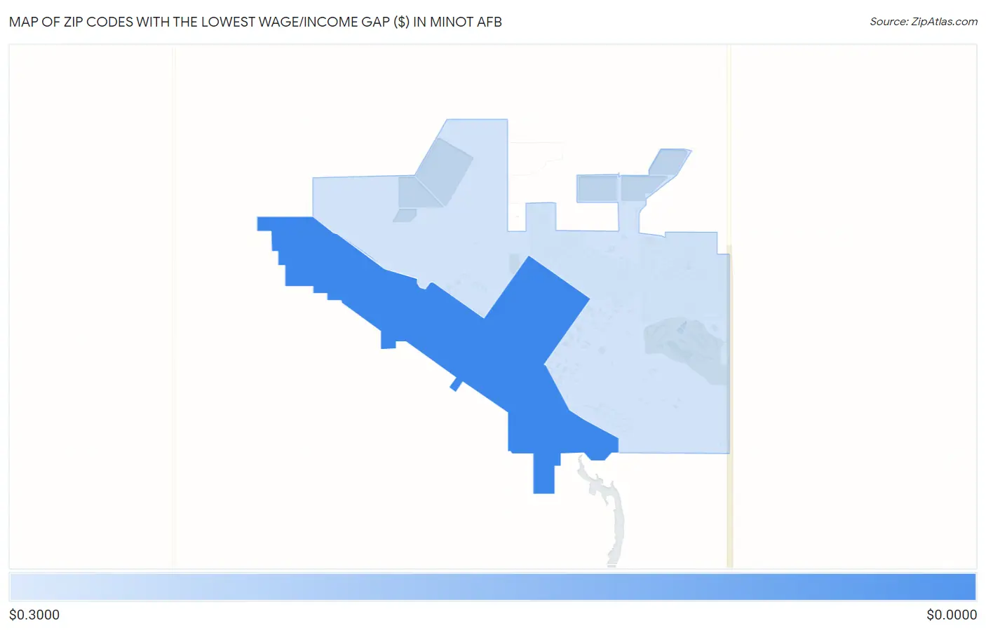 Zip Codes with the Lowest Wage/Income Gap ($) in Minot AFB Map
