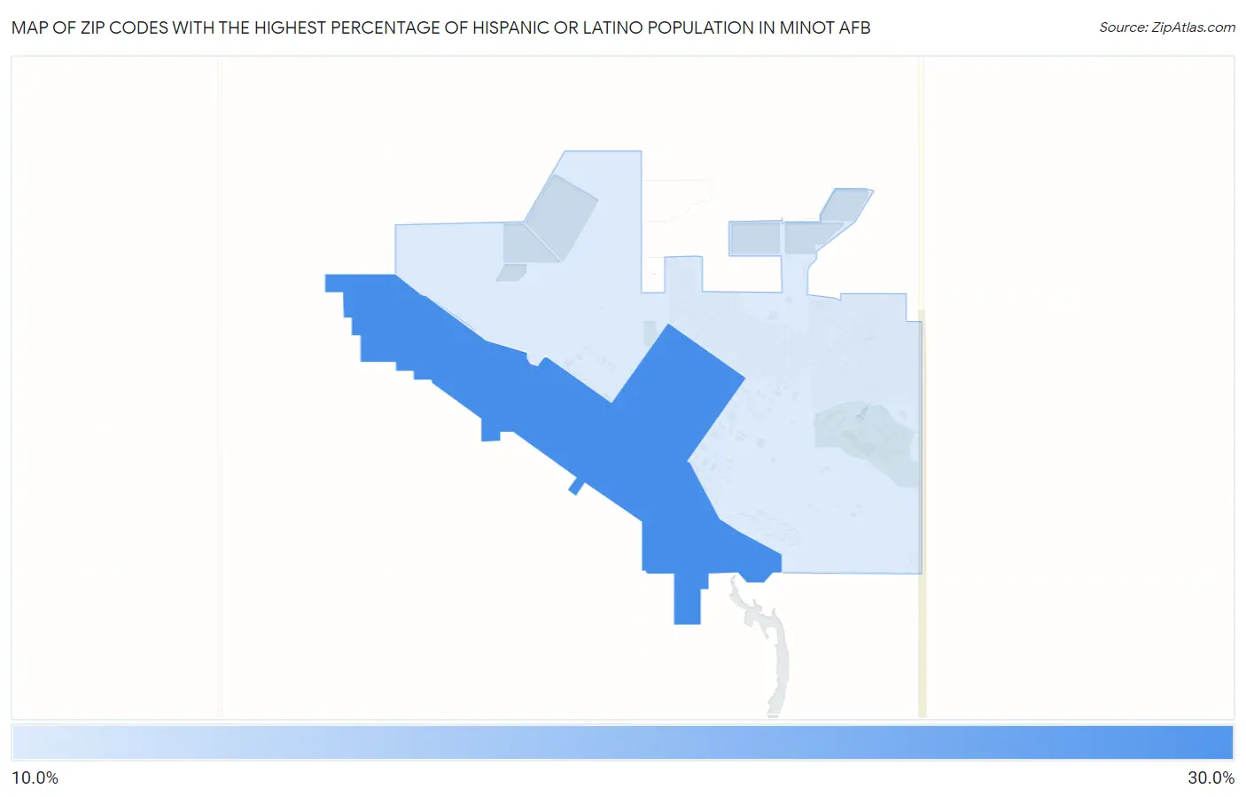 Zip Codes with the Highest Percentage of Hispanic or Latino Population in Minot AFB Map