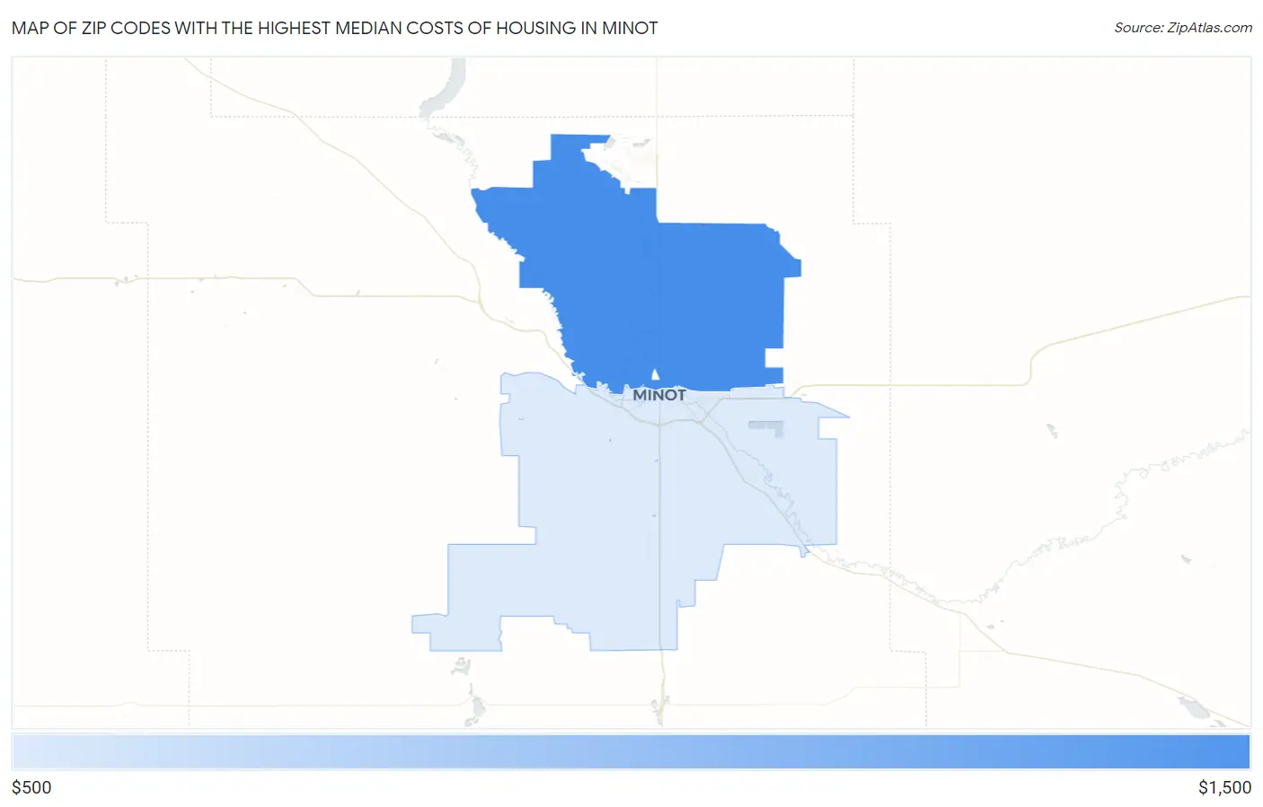 Zip Codes with the Highest Median Costs of Housing in Minot Map