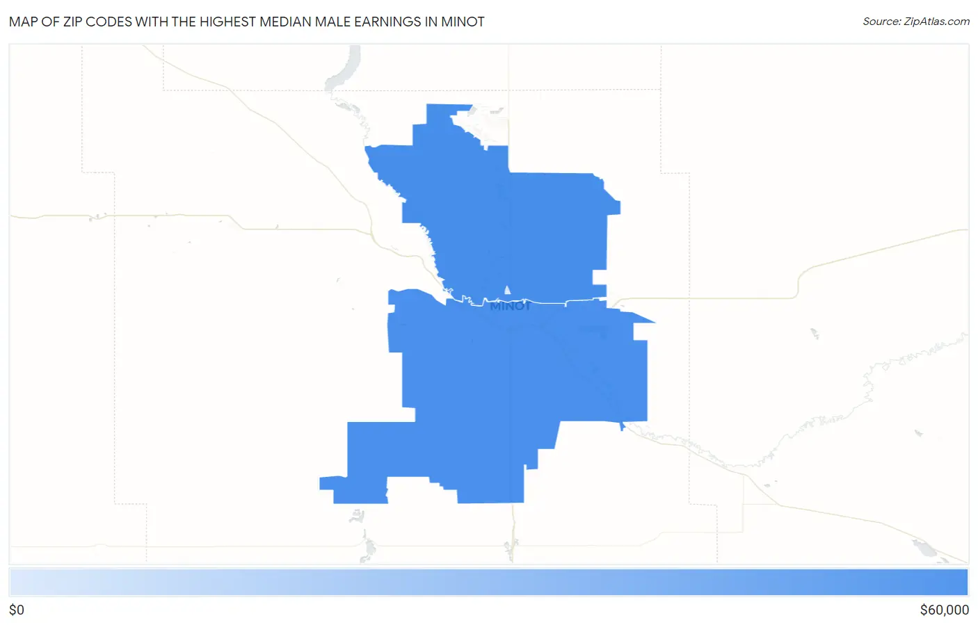 Zip Codes with the Highest Median Male Earnings in Minot Map