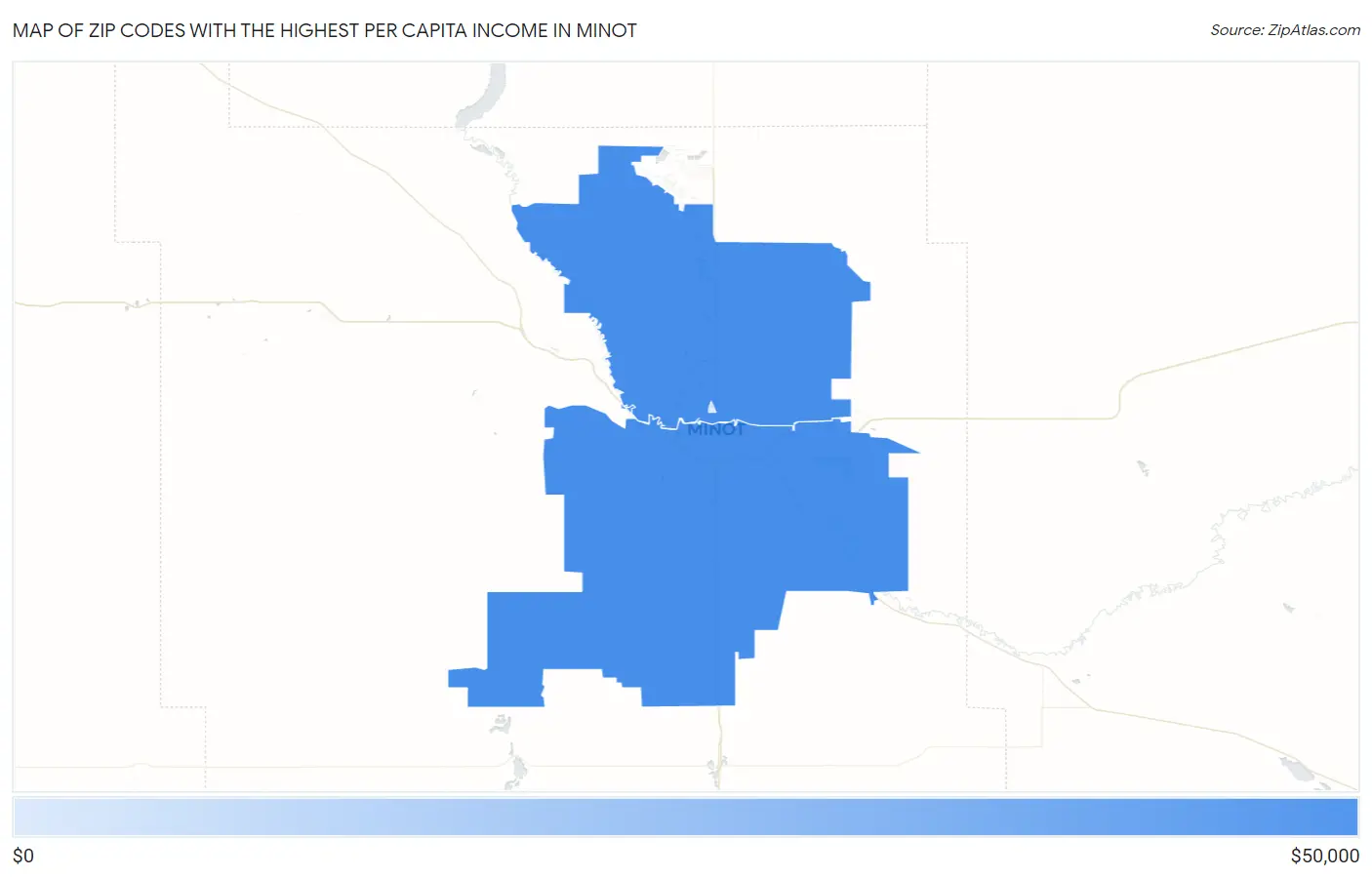 Zip Codes with the Highest Per Capita Income in Minot Map