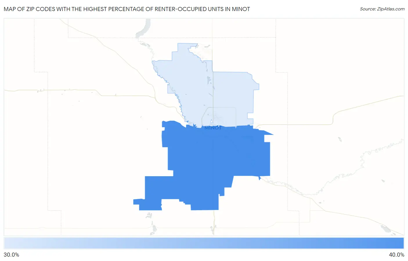Zip Codes with the Highest Percentage of Renter-Occupied Units in Minot Map