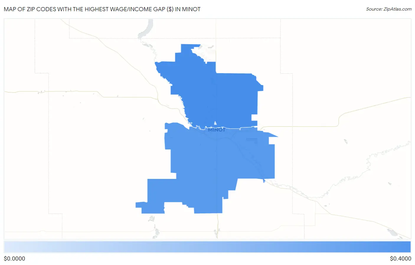 Zip Codes with the Highest Wage/Income Gap ($) in Minot Map