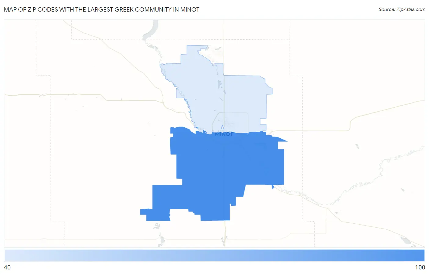 Zip Codes with the Largest Greek Community in Minot Map