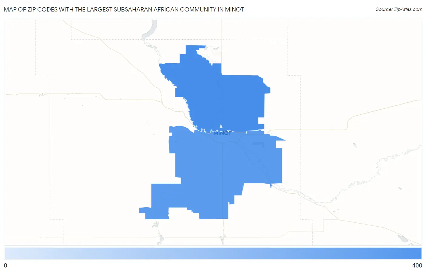Zip Codes with the Largest Subsaharan African Community in Minot Map