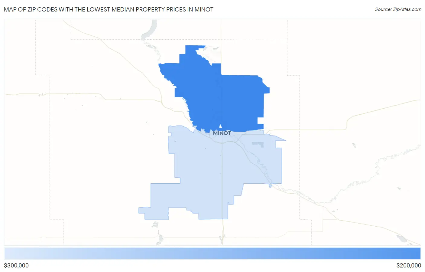 Zip Codes with the Lowest Median Property Prices in Minot Map