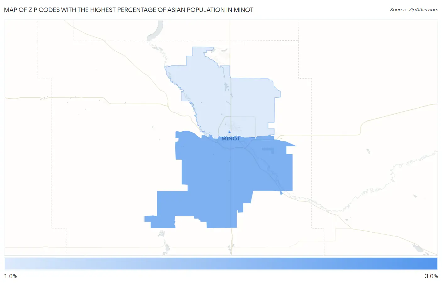 Zip Codes with the Highest Percentage of Asian Population in Minot Map