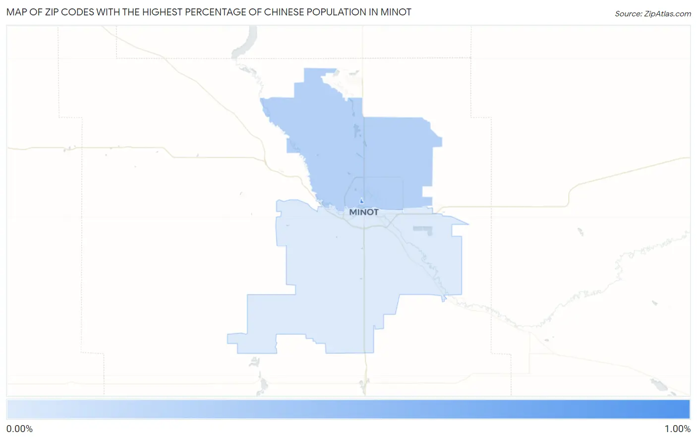 Zip Codes with the Highest Percentage of Chinese Population in Minot Map