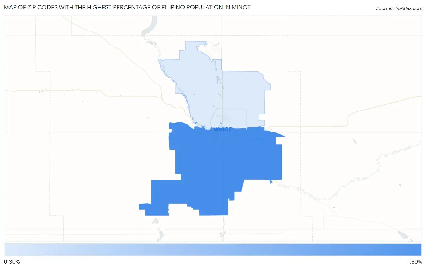 Zip Codes with the Highest Percentage of Filipino Population in Minot Map