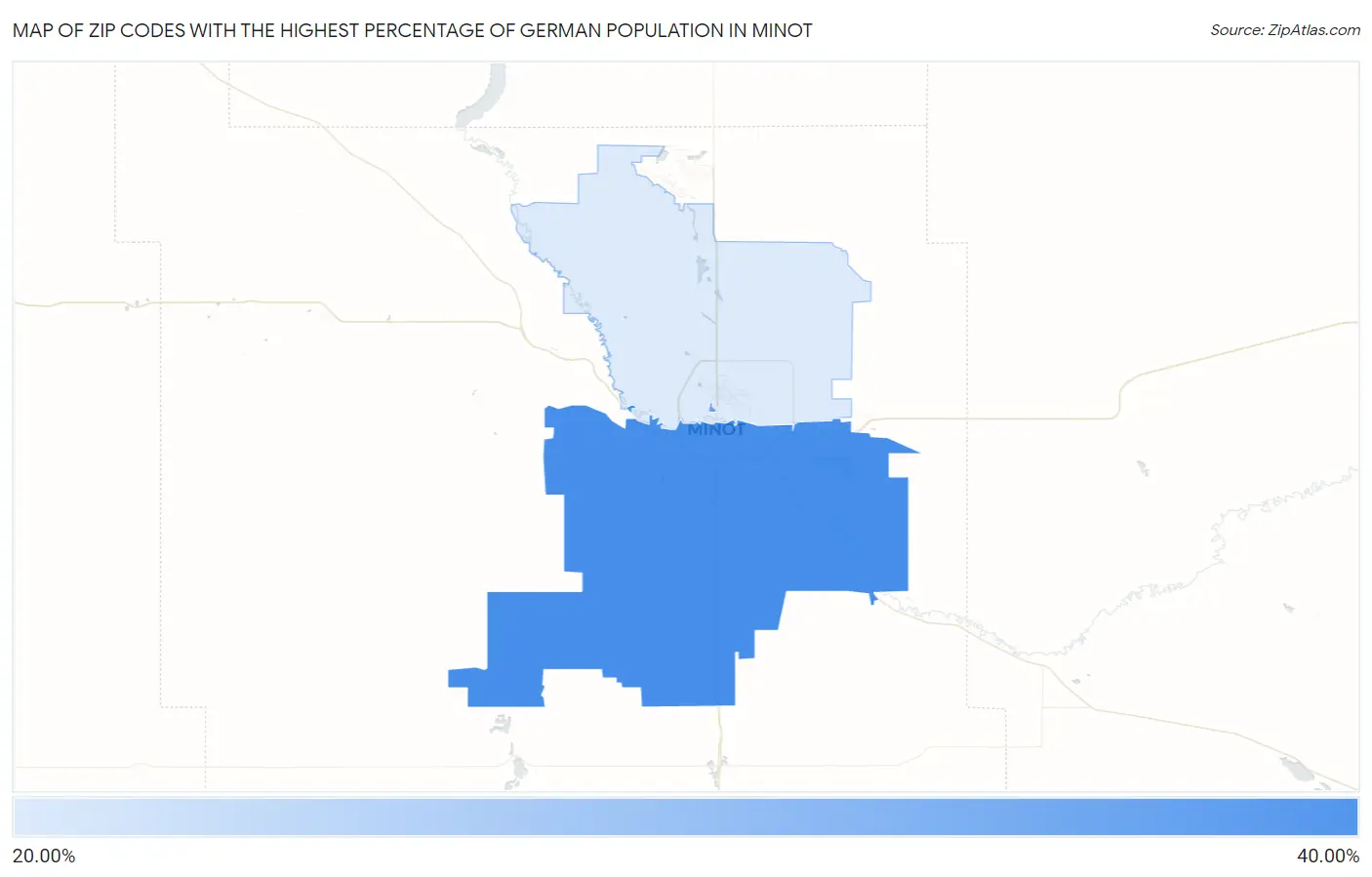 Zip Codes with the Highest Percentage of German Population in Minot Map