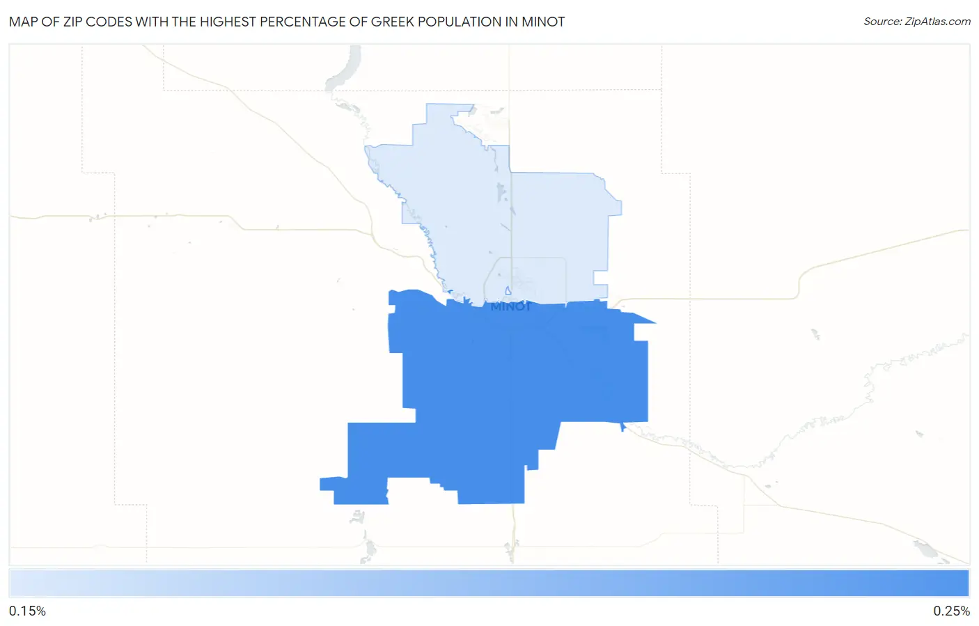 Zip Codes with the Highest Percentage of Greek Population in Minot Map