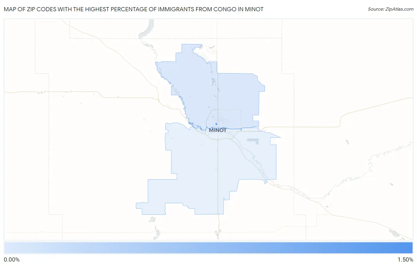 Zip Codes with the Highest Percentage of Immigrants from Congo in Minot Map