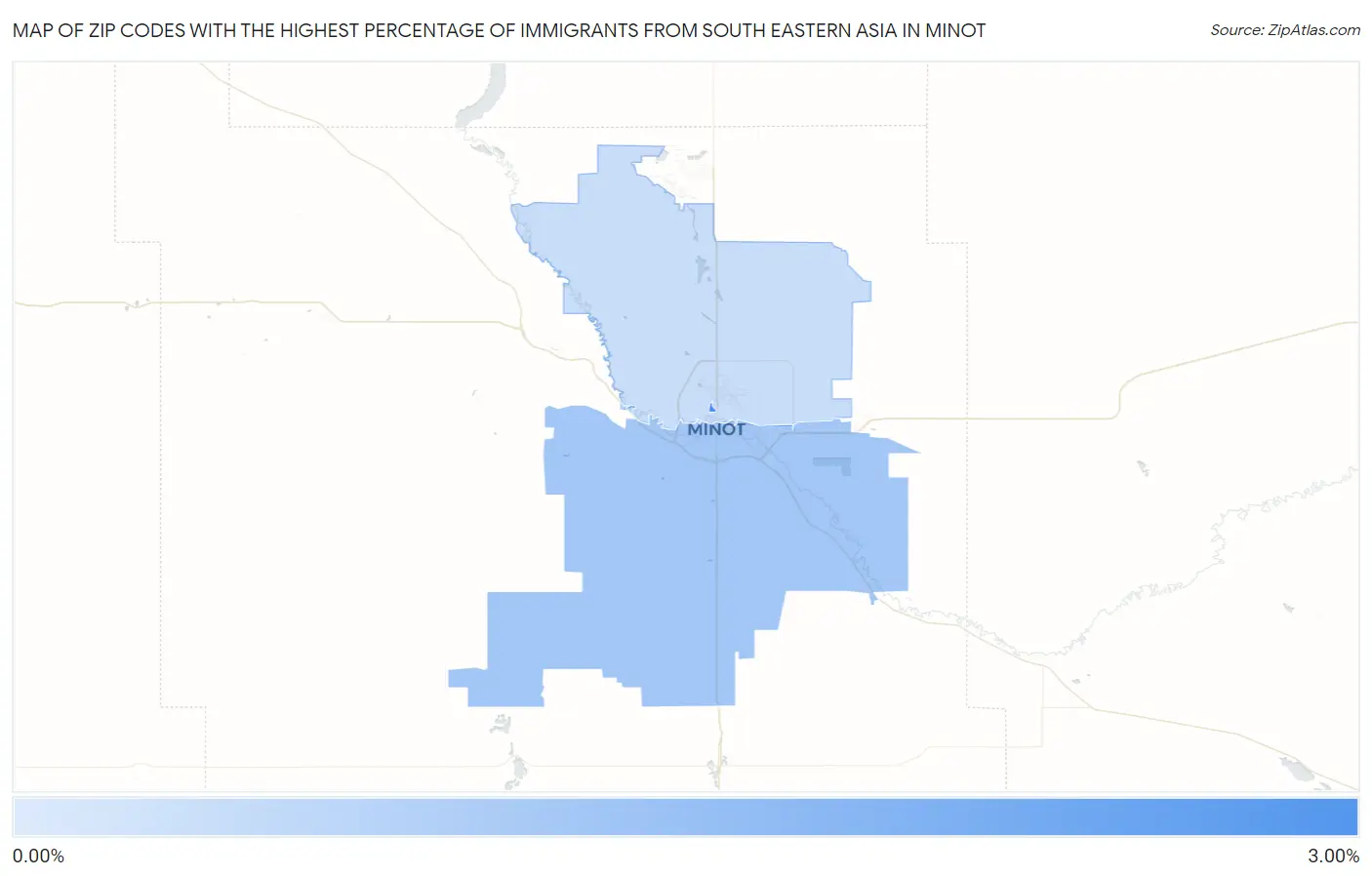 Zip Codes with the Highest Percentage of Immigrants from South Eastern Asia in Minot Map