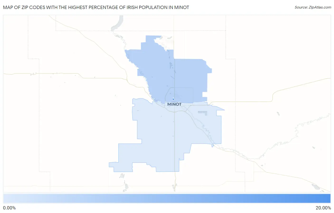 Zip Codes with the Highest Percentage of Irish Population in Minot Map