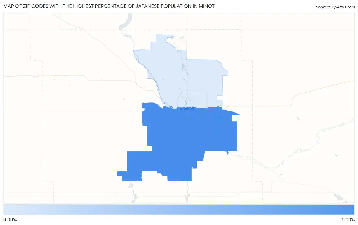 Zip Codes with the Highest Percentage of Japanese Population in Minot Map