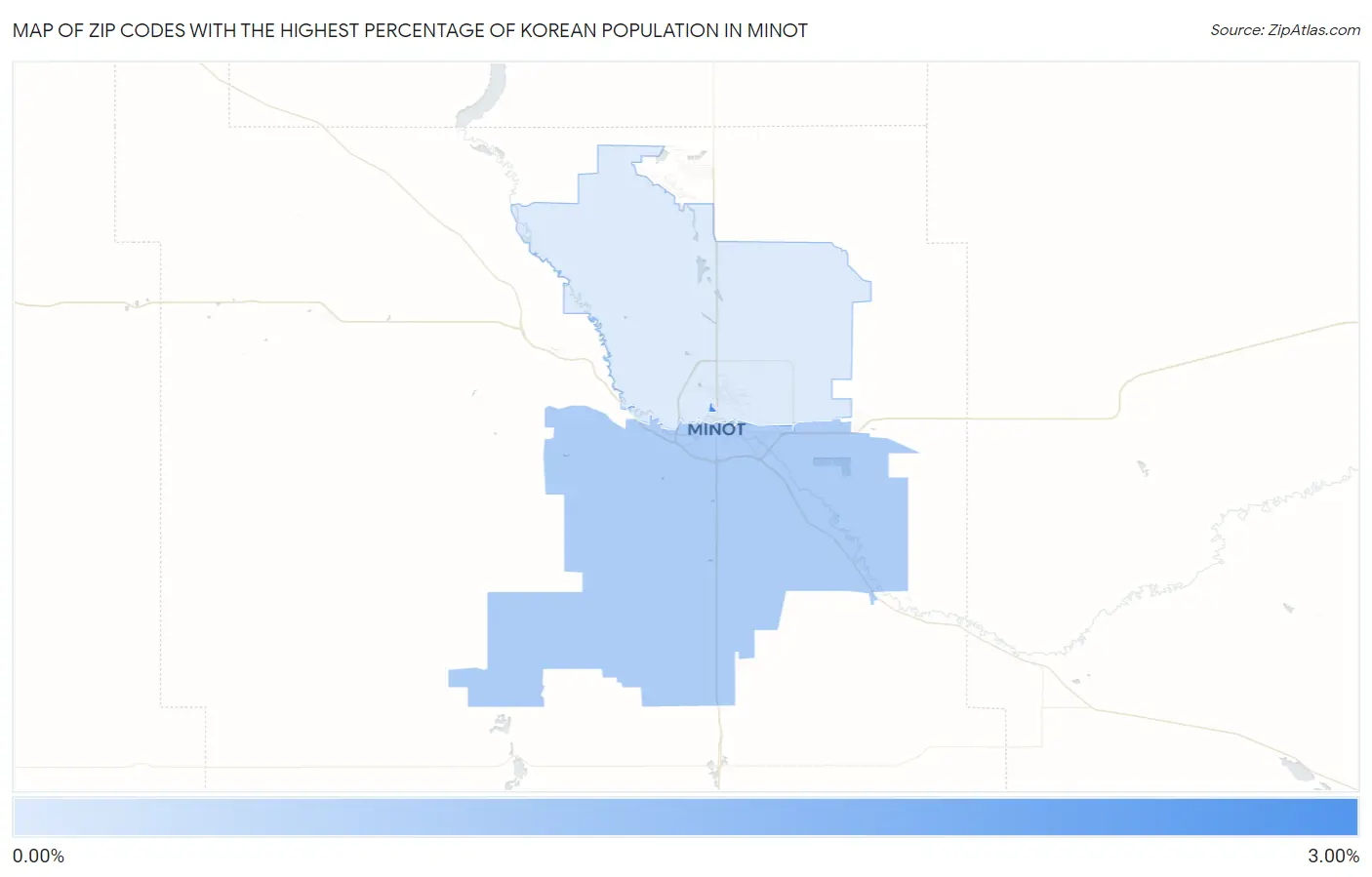Zip Codes with the Highest Percentage of Korean Population in Minot Map