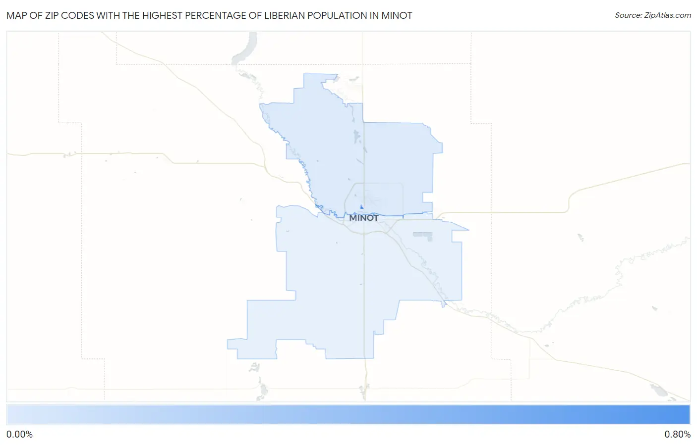 Zip Codes with the Highest Percentage of Liberian Population in Minot Map