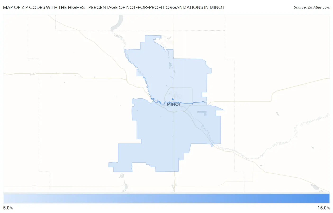 Zip Codes with the Highest Percentage of Not-for-profit Organizations in Minot Map