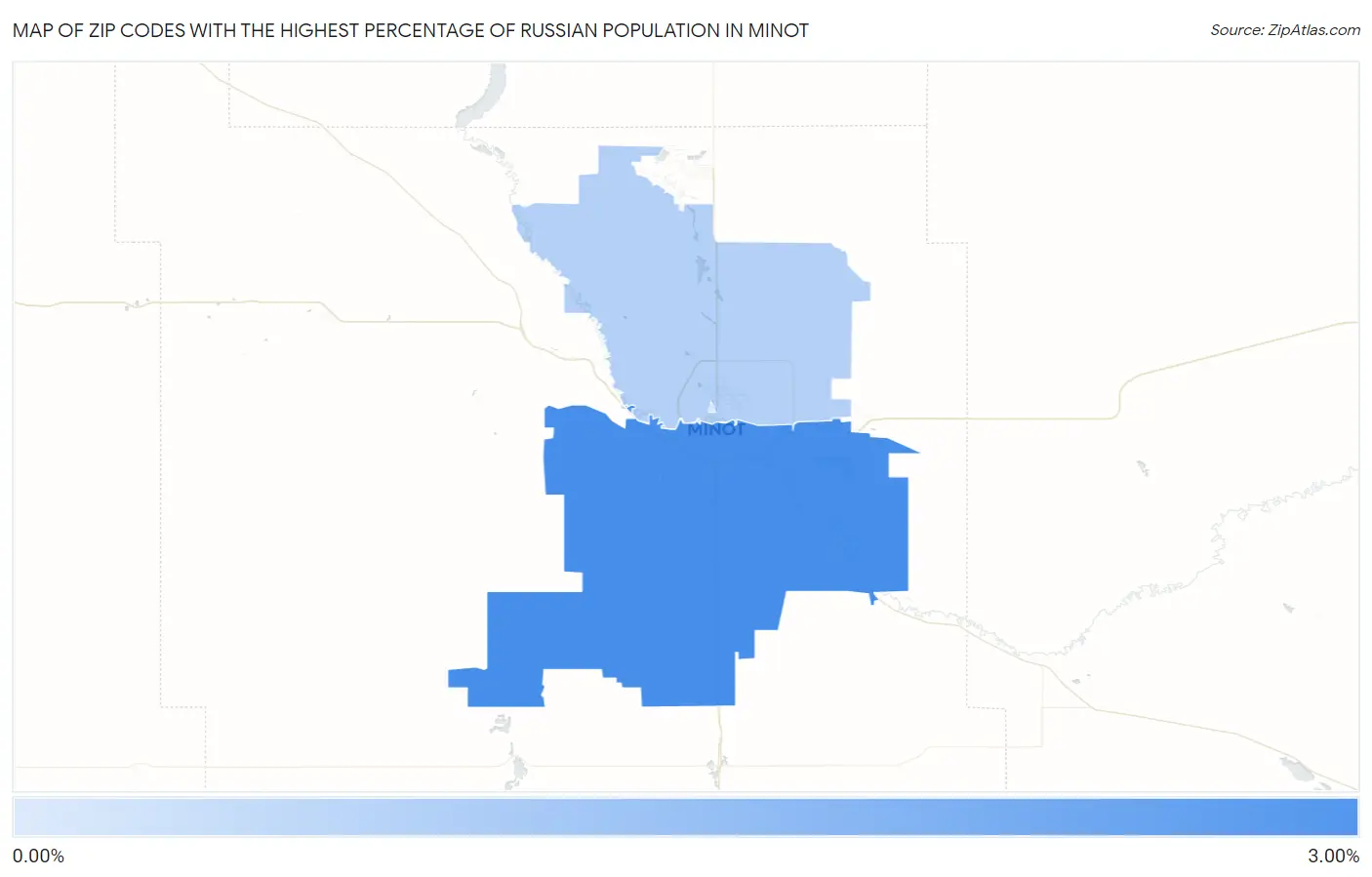 Zip Codes with the Highest Percentage of Russian Population in Minot Map