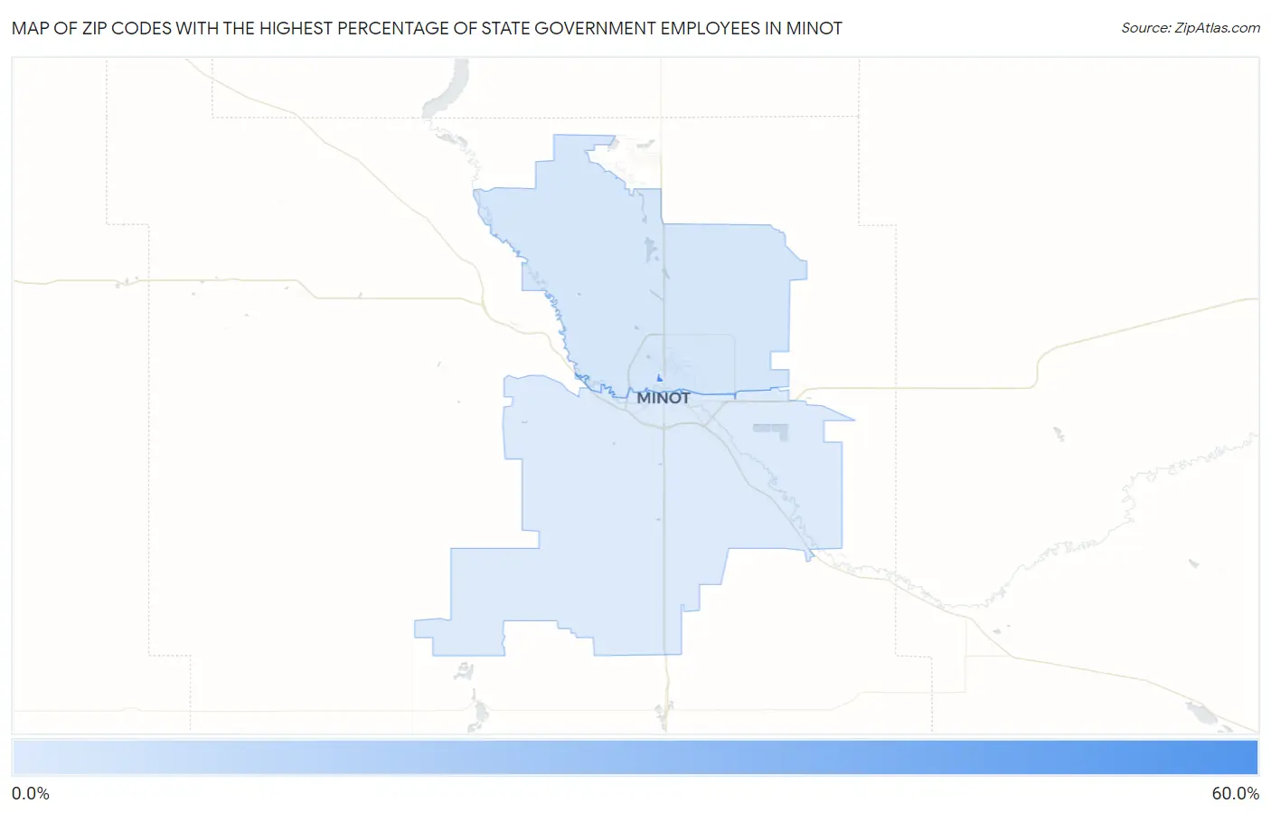 Zip Codes with the Highest Percentage of State Government Employees in Minot Map