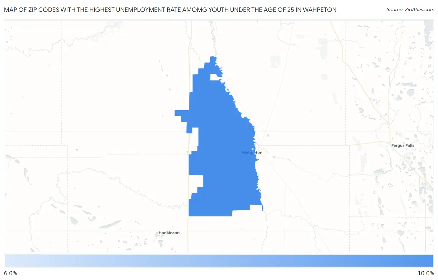 Zip Codes with the Highest Unemployment Rate Amomg Youth Under the Age of 25 in Wahpeton Map