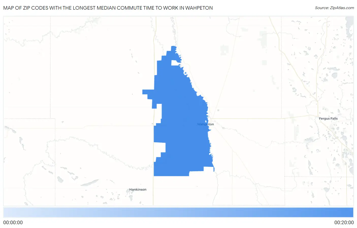 Zip Codes with the Longest Median Commute Time to Work in Wahpeton Map