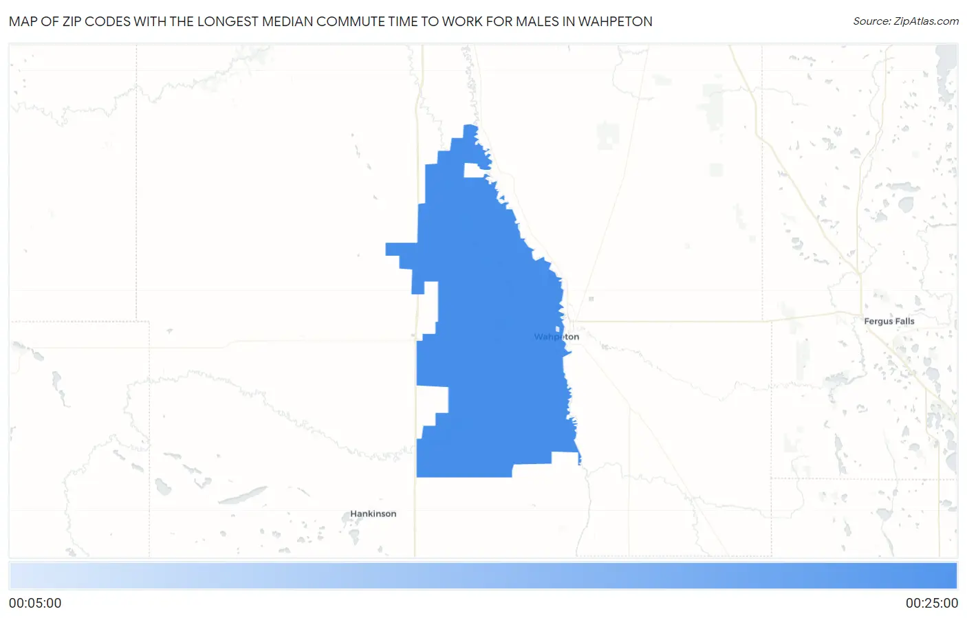 Zip Codes with the Longest Median Commute Time to Work for Males in Wahpeton Map