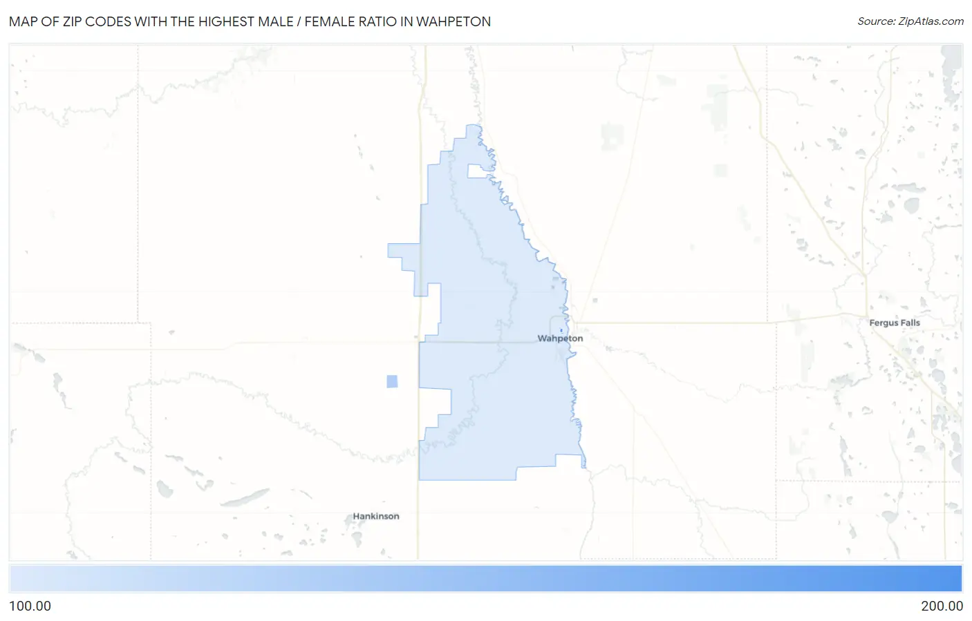 Zip Codes with the Highest Male / Female Ratio in Wahpeton Map