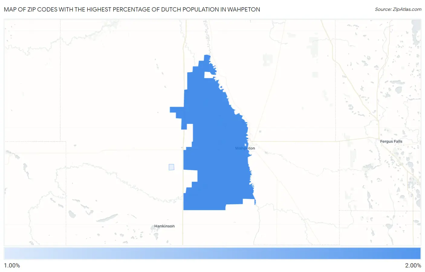 Zip Codes with the Highest Percentage of Dutch Population in Wahpeton Map
