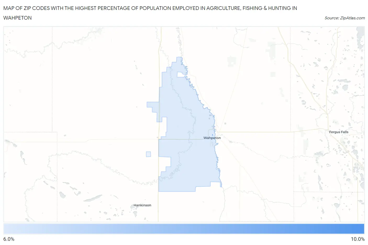 Zip Codes with the Highest Percentage of Population Employed in Agriculture, Fishing & Hunting in Wahpeton Map