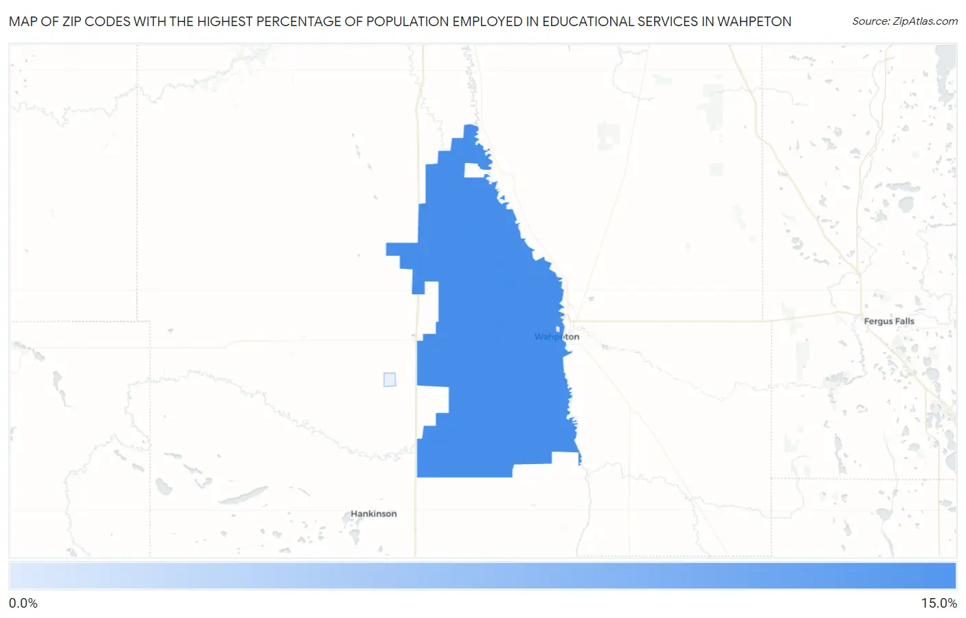Zip Codes with the Highest Percentage of Population Employed in Educational Services in Wahpeton Map
