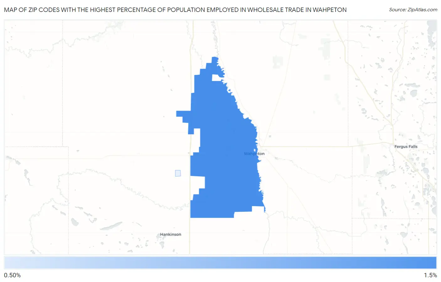 Zip Codes with the Highest Percentage of Population Employed in Wholesale Trade in Wahpeton Map